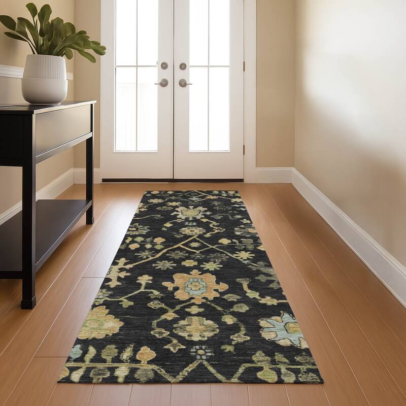 Premium Washable Super Soft Farmhouse Traditional Mayfield Rug - Black - 2'3" x 7'6"