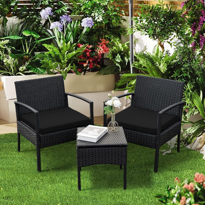 3 PCS Outdoor Patio Bistro, Rattan Conversation Chairs Set, Balcony Furniture Set - 28"H x 23.3"W x 23.3"D