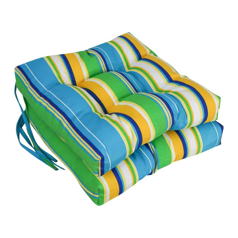 16-inch Square Tufted Indoor/Outdoor Chair Cushions (Set of 2) - 16" - Covert Bluebell