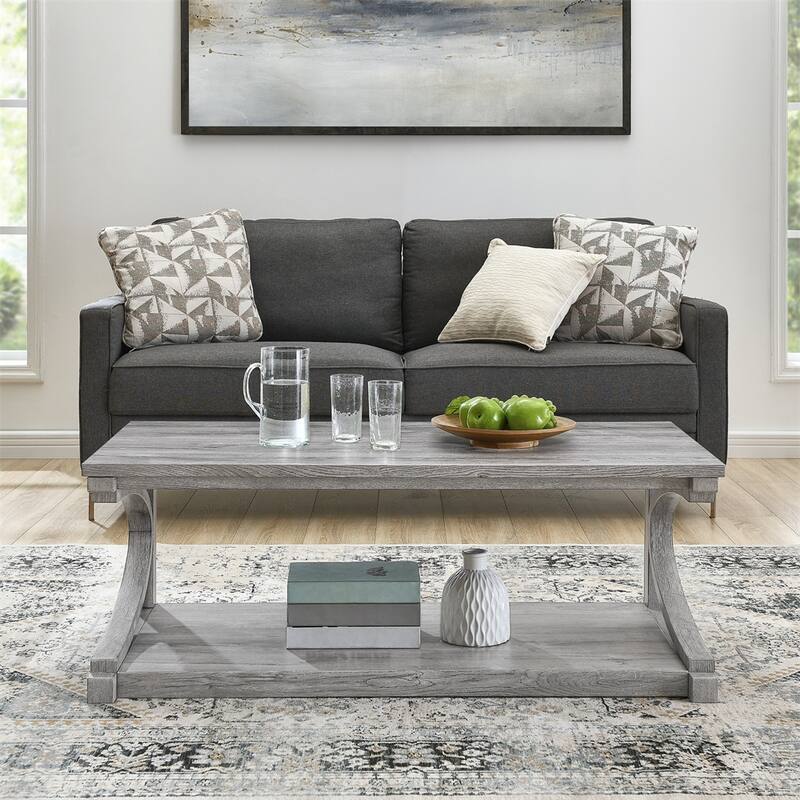 Wood Rectangular Coffee Table with Shelf