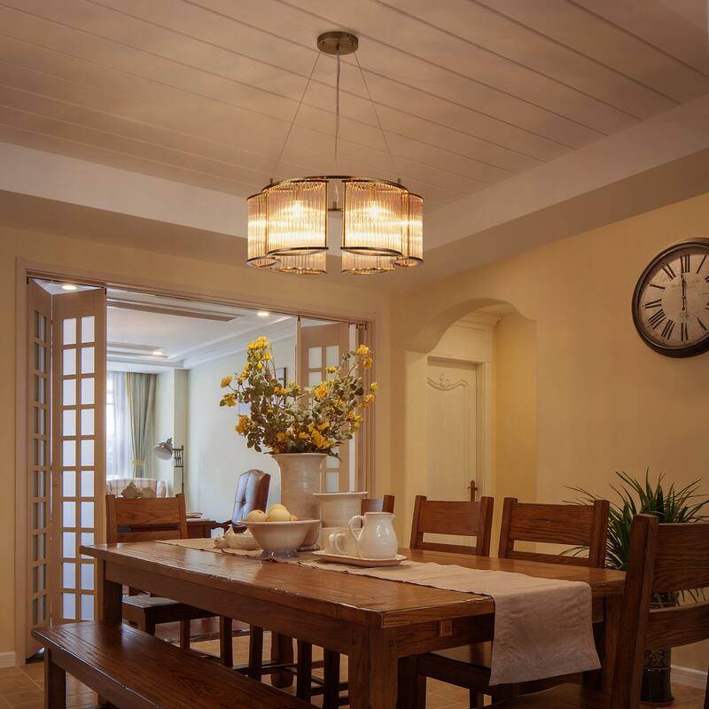 Modern Glam 6-Light Clear Glass Drum Chandelier for Living/Dining Room - Gold