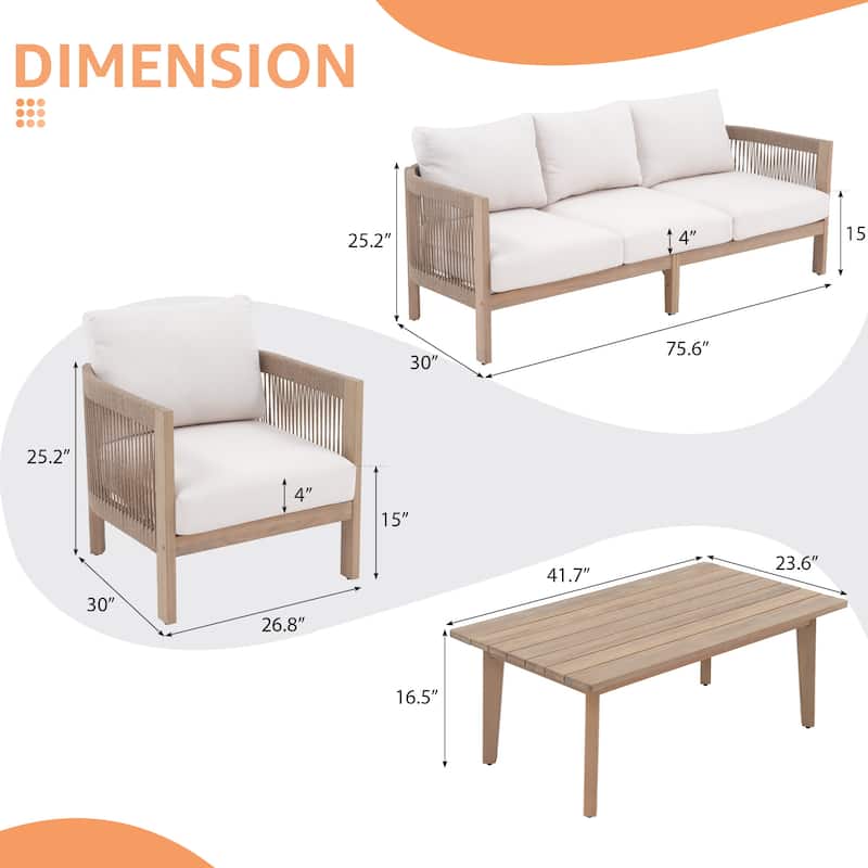 Outdoor Wooden Conversation Set with Cushions