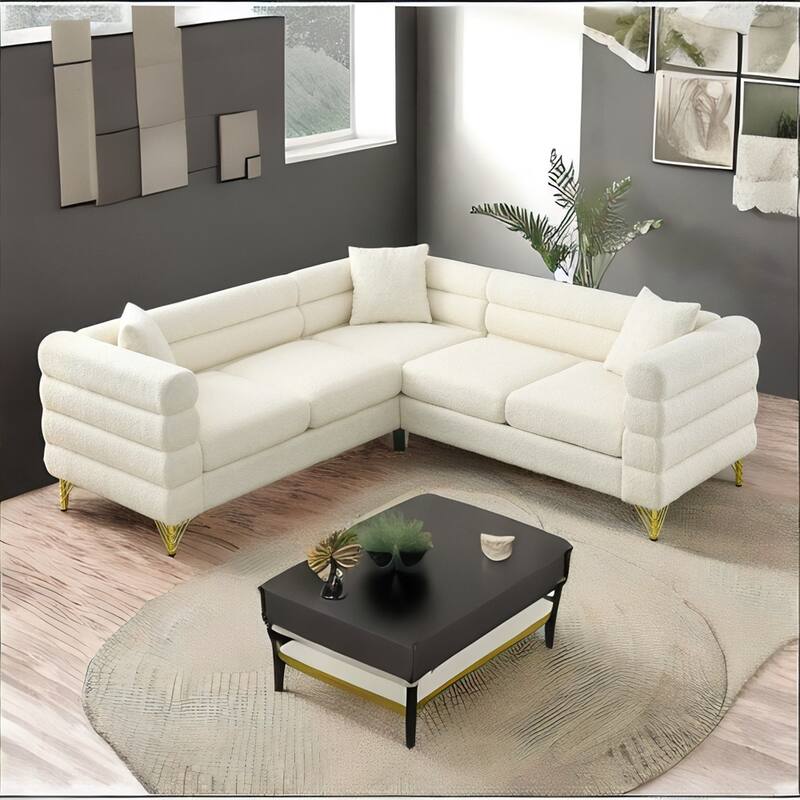 81.5-Inch Oversized Corner L-Shaped Sectional Sofa with 3 Cushions - White