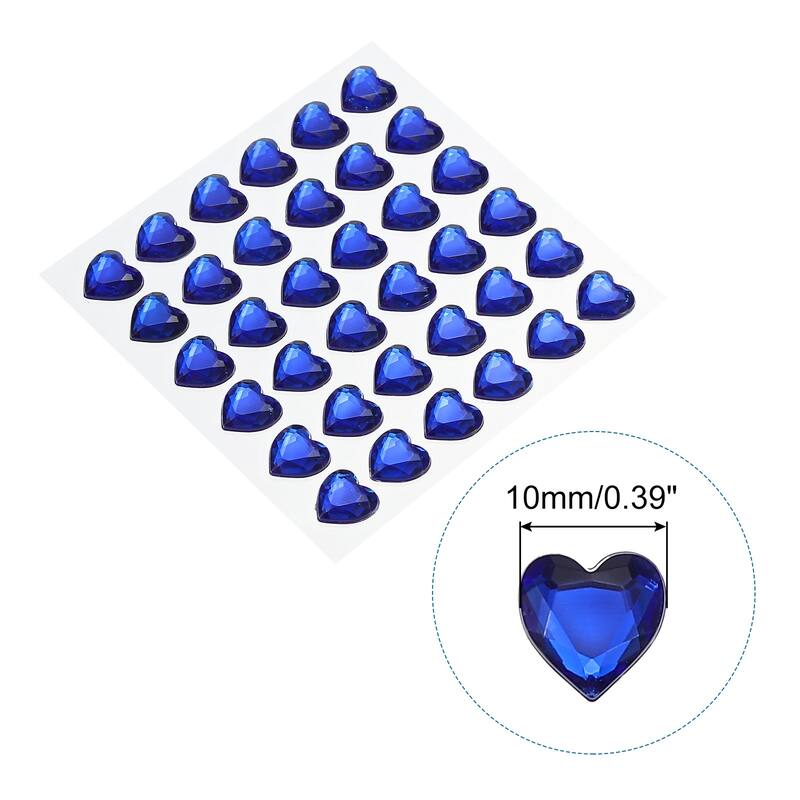 144 Pcs Heart Rhinestone 10mm Self Adhesive Gems Stickers Dark Blue - Dark Blue - Dark Blue