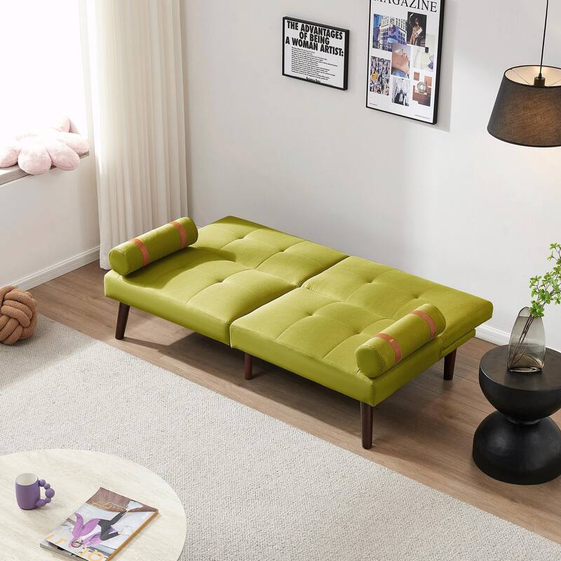 Convertible Sofa Bed Futon with Solid Wood Legs in Linen Fabric