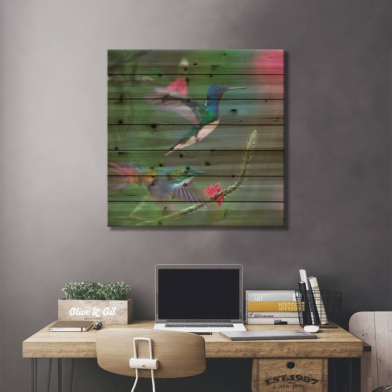 White-Necked Jacobin And Golden-Tailed Sapphire, Trinidad Print On Wood by Tim Fitzharris - Multi-Color
