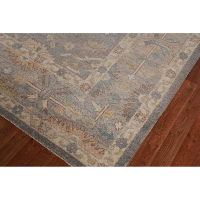 Hand Knotted Oriental 100% Wool Carpet Transitional All-Over Greys & Charcoal Oushak Area Rug - 12' 0'' X 9' 1''