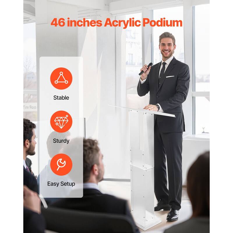 50-Inch Podium Stand with Storage Shelf and Book Stopper