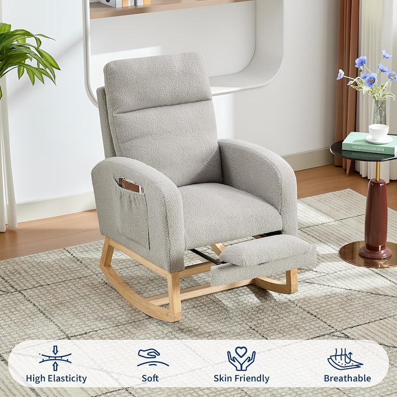 Nursery Rocking Chair with Foot Rest for Mom Nursery, High Backrest