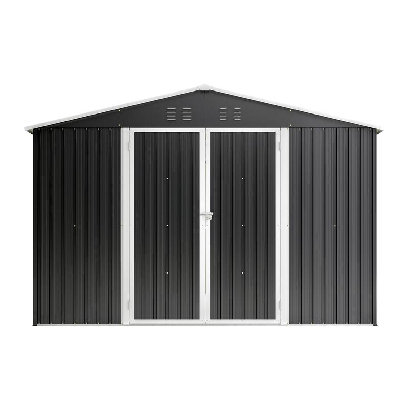 GDFStudio - Cassandra Large 10 x 10 FT Outdoor Metal Storage Shed with Lockable Doors