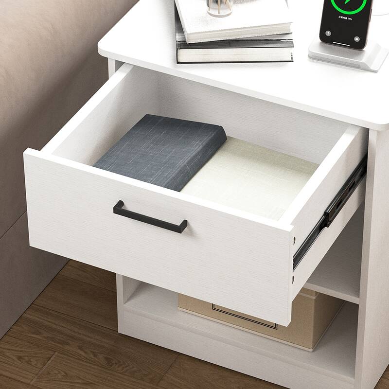 Nightstand with Charging Station,2 USB,Type C,Drawer,Adjustable Shelf