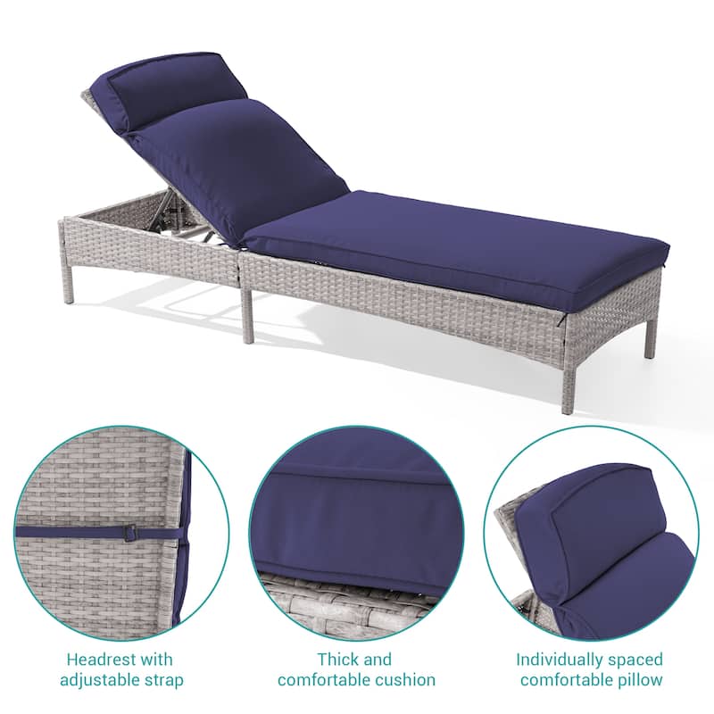 BONOSUKI Lounge Chaise Patio Rattan Chair Adjustable Inclination Angle