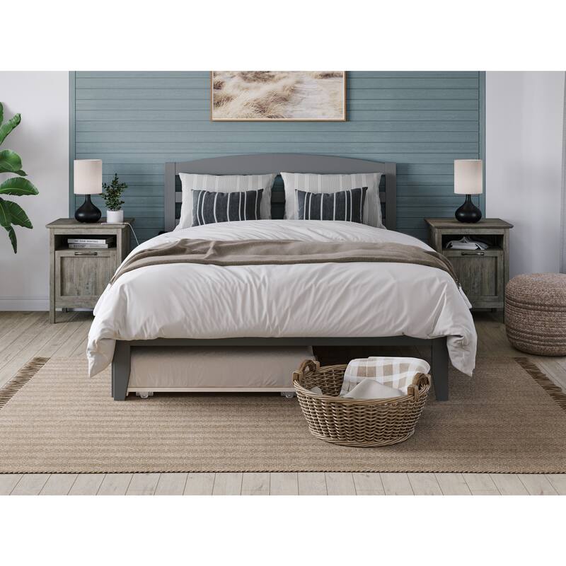 Platform Bed with Trundle & Charging Station - Twin XL Grey Modern Bed Frame