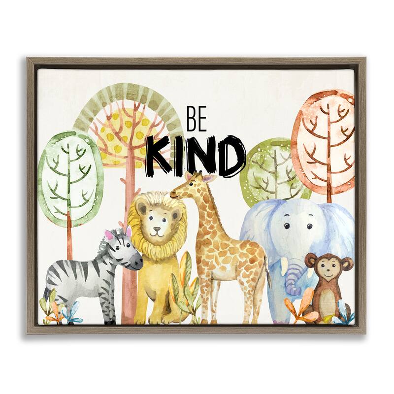 Stupell Be Kind Jungle Animals Framed Floater Canvas Wall Art Design By Kim Allen - 31 x 25 - Brown