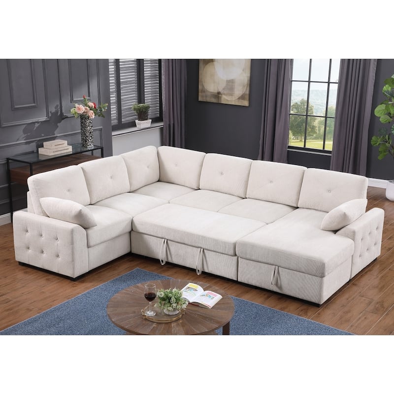 Convertible Pull-out Sectional Sofa Loveseat Sleeper with Storage and Pillows