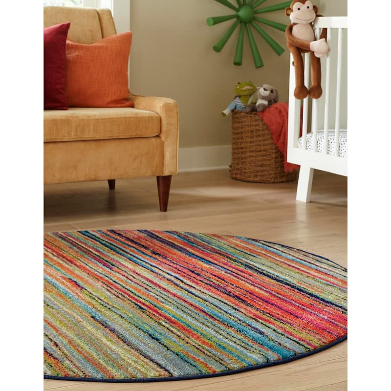 Contemporary Chorisia Collection Area Rug - 7' Round - Multi
