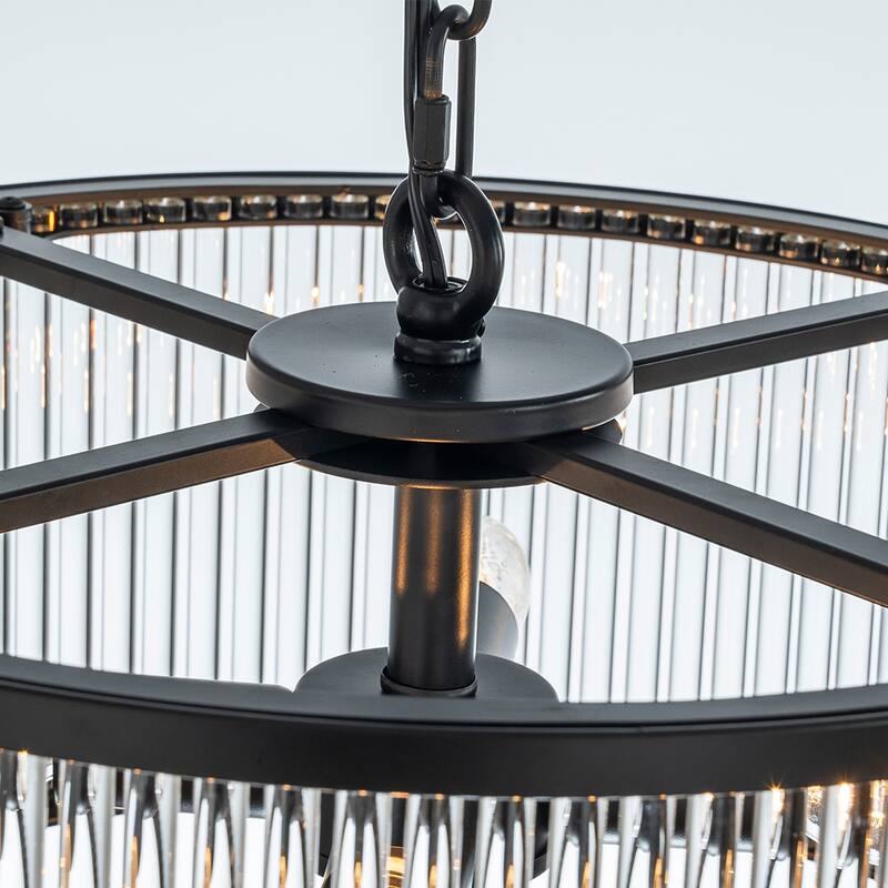 Modern Glam Antique Bronze / Matte Black 4-Light Glass Drum Chandelier Contemporary Hanging Light For Living Room Entryway