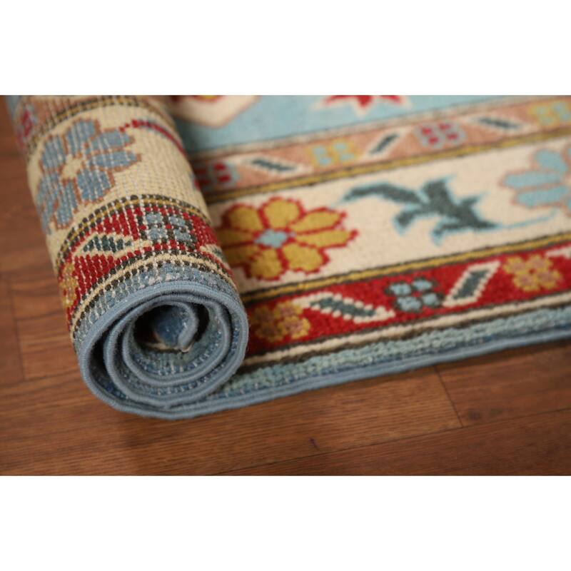 Aqua Blue Kazak Foyer Rug Handmade Wool Carpet - 2'7"x 4'3"