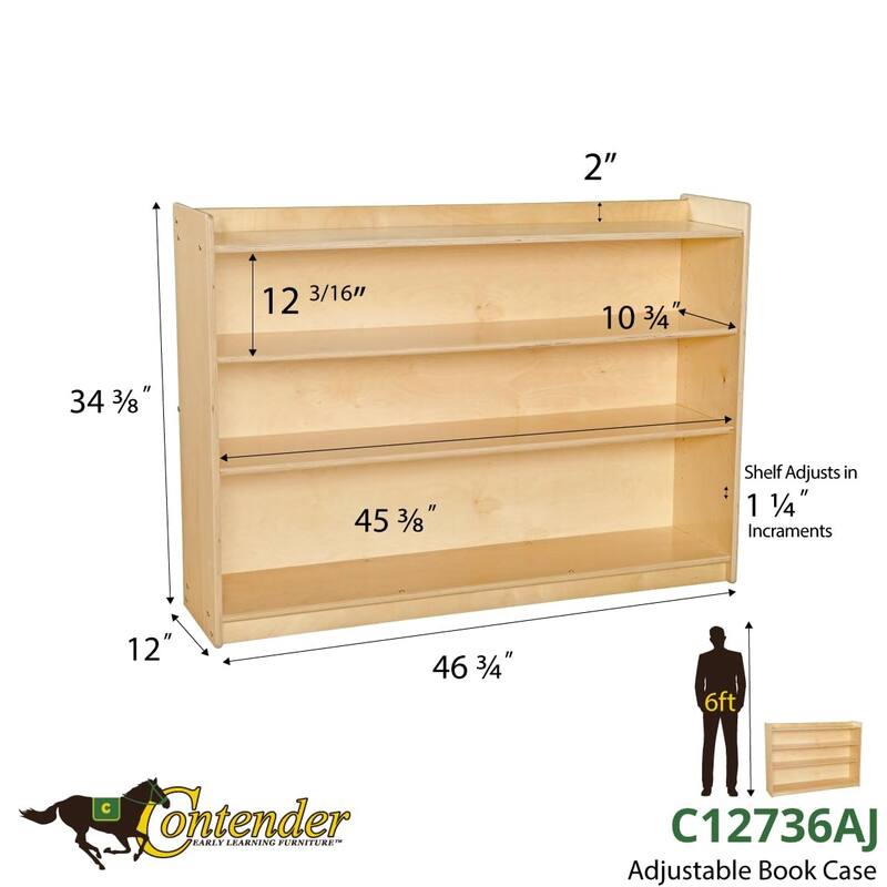 Contender C12736AJ Mobile Adjustable Shelves Bookcase w/Lip 35.5" H, Birch Plywood Bookshelf for Toddler - 34.37-Inch Height