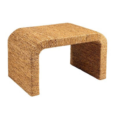 Miramar Water Hyacinth & Acacia Wood Accent Bench with Waterfall Edge