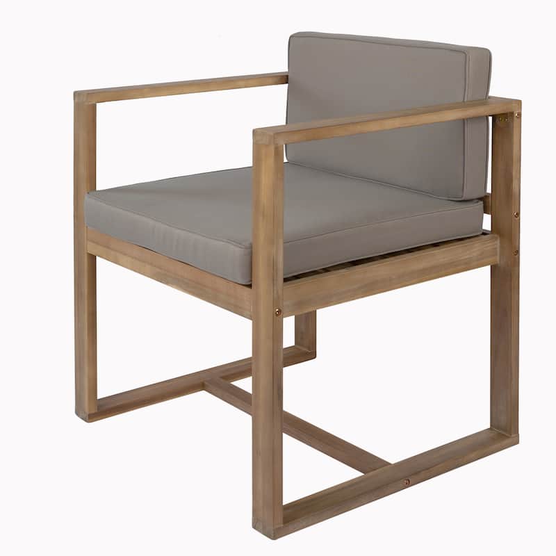 Roomfitters Outdoor Wooden Armchairs with Cushioned Back and Seat, Modern Patio Seating Set of 2