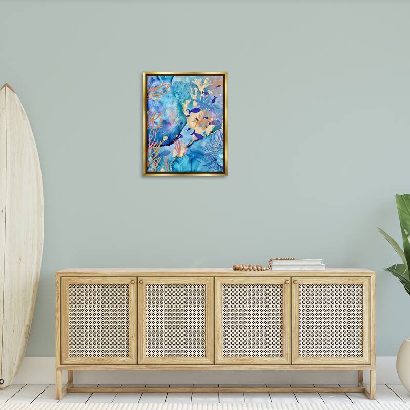 Stupell Coral & Sea Life Collage Framed Floater Canvas Wall Art Design By Amy Tieman