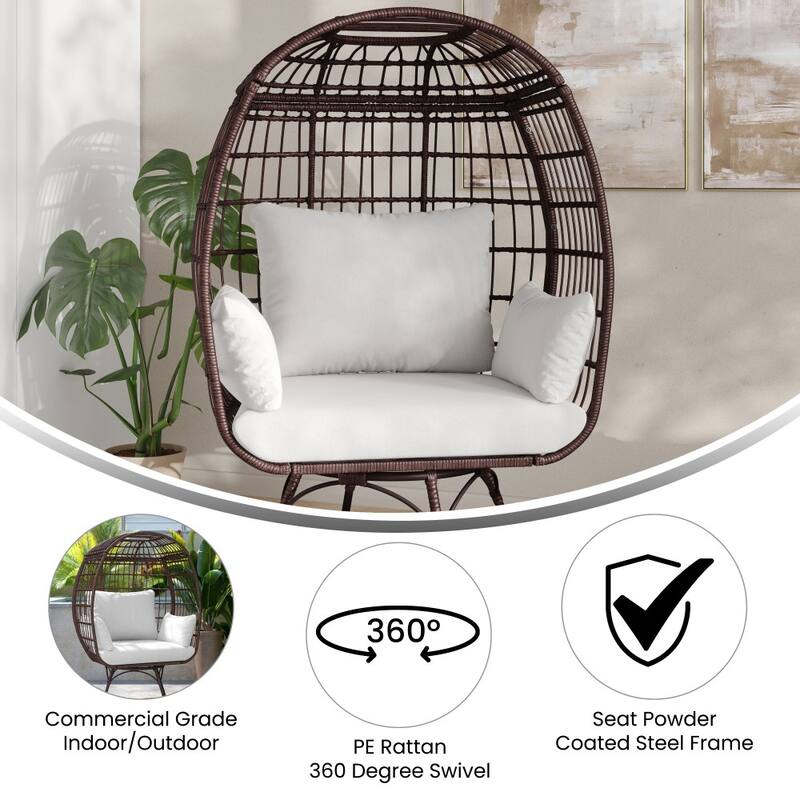 Commercial Indoor/Outdoor Wicker Swivel Lounge Chair with 4 Cushions