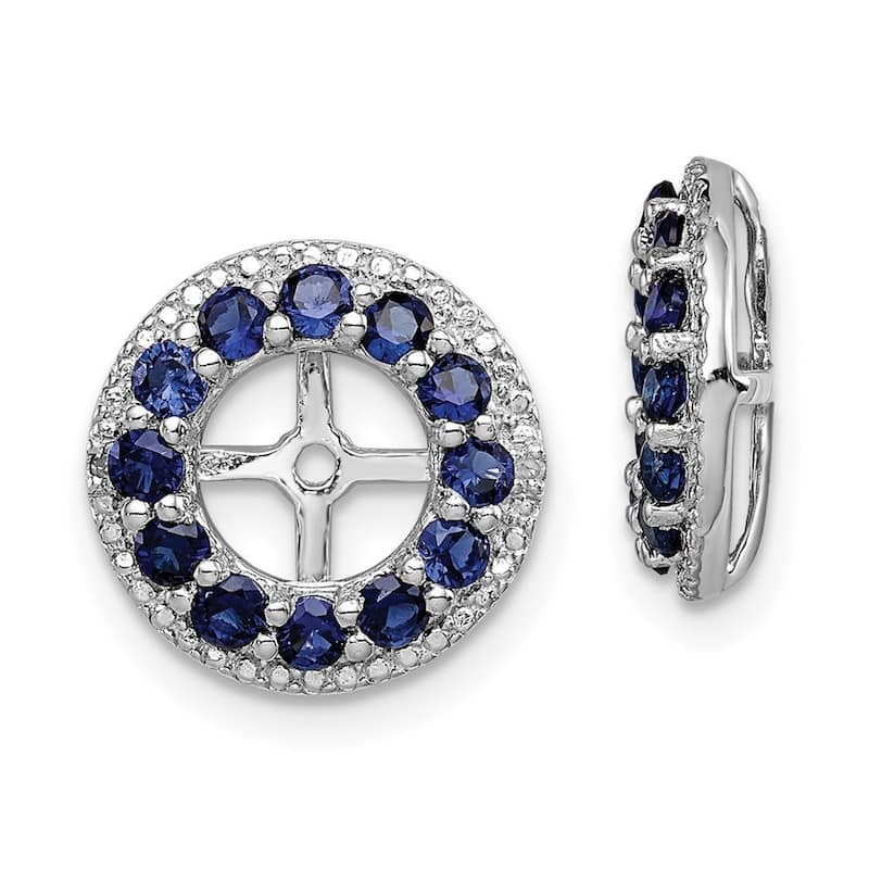 Curata 925 Sterling Silver Polished Diamond and Created Blue Sapphire Earrings Jacket - 12x12mm Wide