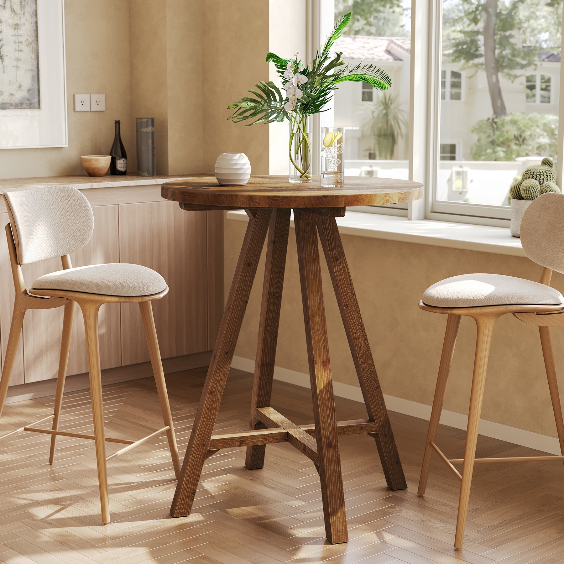 Solid Wood Bar Table, 31.5" Round Pub Bistro Table