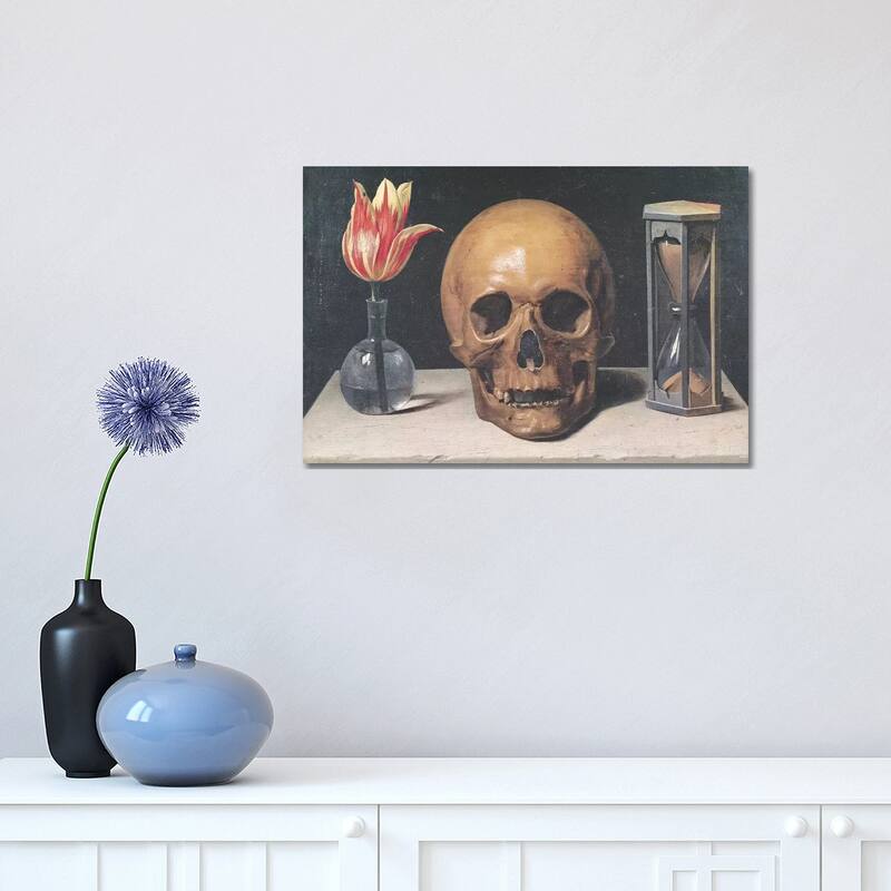 iCanvas "Vanitas Still Life With A Tulip, Skull And Hour-Glass" by Philippe de Champaigne Canvas Print - 12x18x1.5
