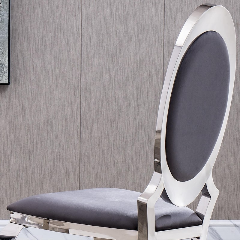 Set of 2 Leatherette Dining Chair with Oval Backrest and Steel Legs