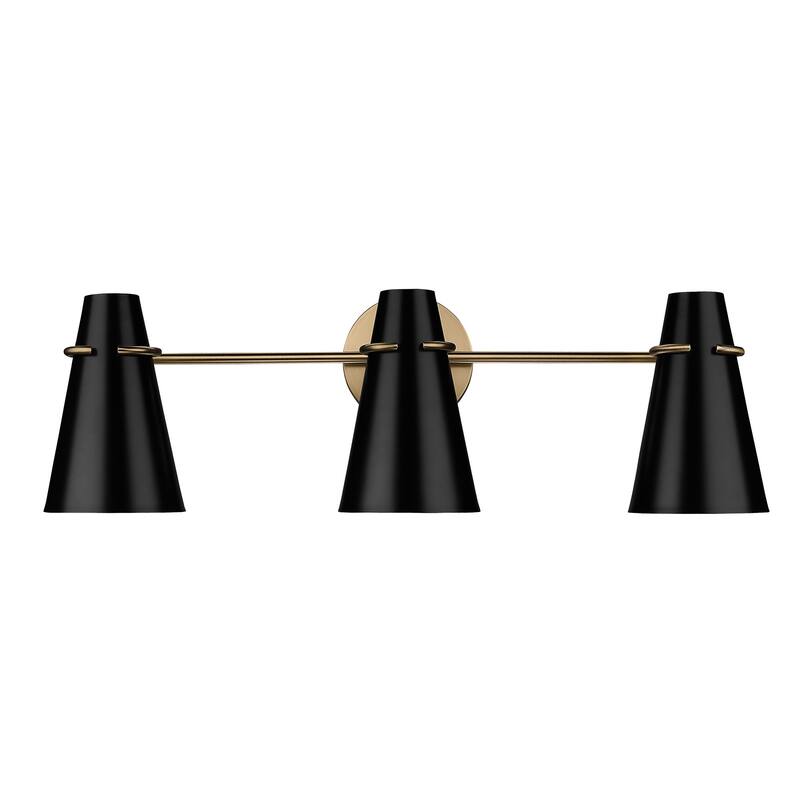 Golden Lighting Reeva 3-light Vanity in Modern Brass and Matte Black shade