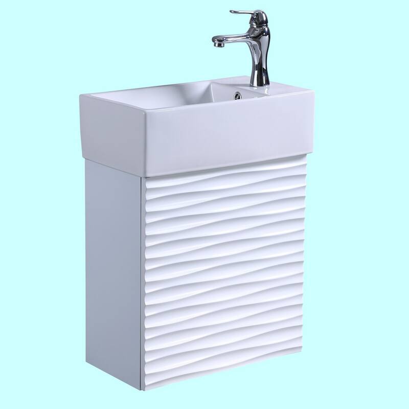17.75" Ripple White Wall Mount Bathroom Vanity with Sink, Chrome Faucet, Pop-Up Drain and Overflow