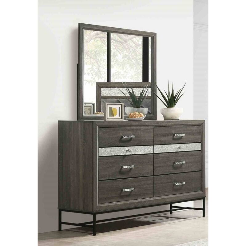 Modern Gray Upholstered 4Pc Bedroom Furniture Set with Storage Metal Leg