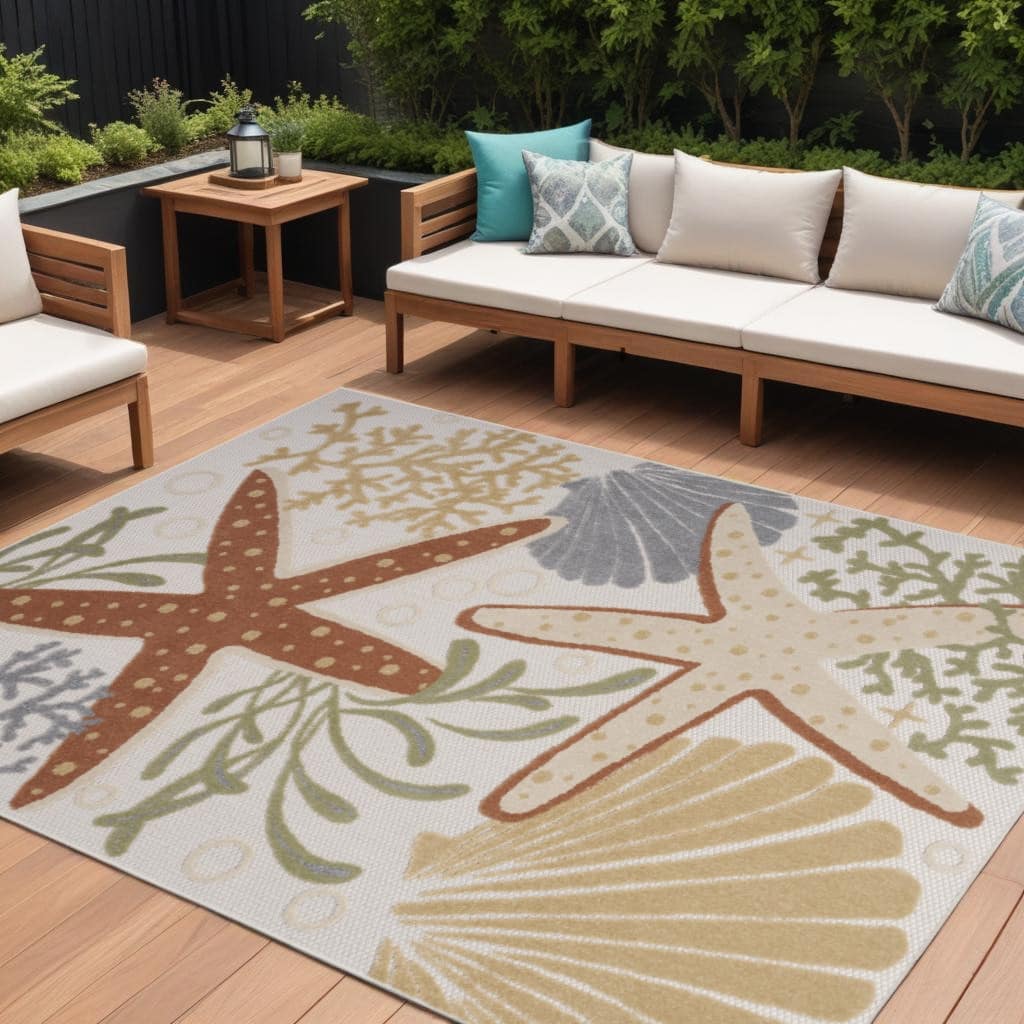 HomeRoots Contemporary Rectangle Outdoor Rug - 6' X 9'
