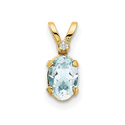 Curata 14k Yellow Gold Polished Diamond and Aquamarine Pendant Necklace Jewelry Gifts for Women