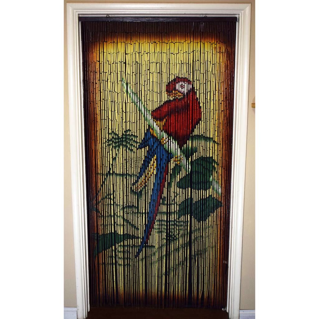 Handmade Parrot Scene Bamboo Curtain - 36 x 80