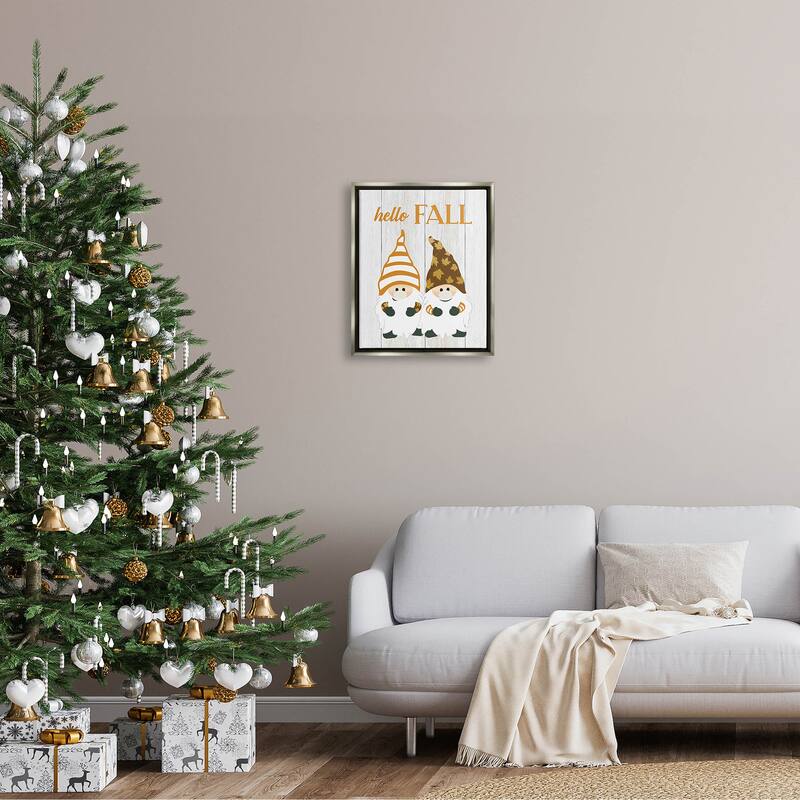 Stupell Hello Fall Whimsical Gnomes Framed Floater Canvas Wall Art, Design by CAD Designs