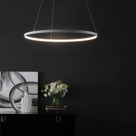 Safavieh Lighting 74-inch Porta Modern White Adjustable LED Pendant - 24" W x 24" L x 12-74" H