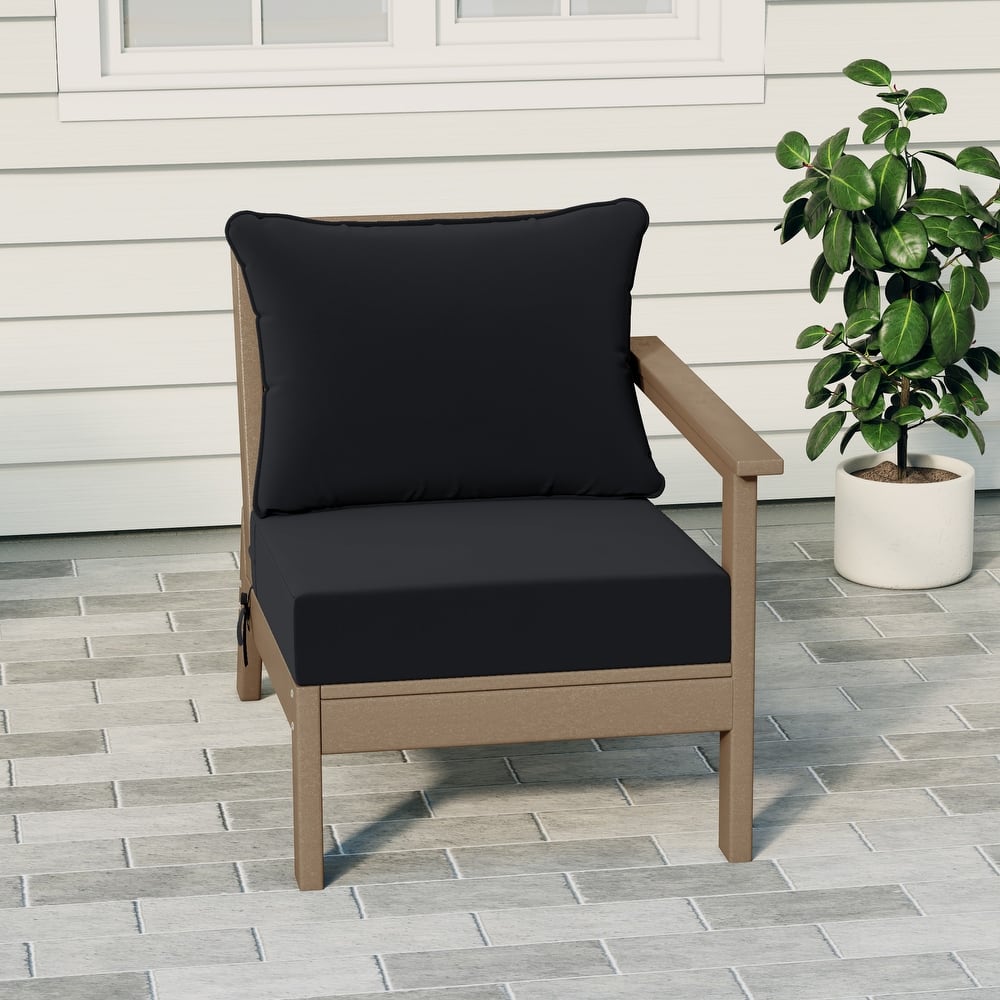 Birchwood All Weather HDPE Outdoor Patio Deep Seating Weathered Wood Right Arm Facing Chair With Cushions (1-Piece)