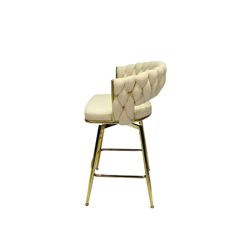 Set of 2 360 Degree Swivel Upholstered Arm Bar Stool,with Golden legs and Footrest