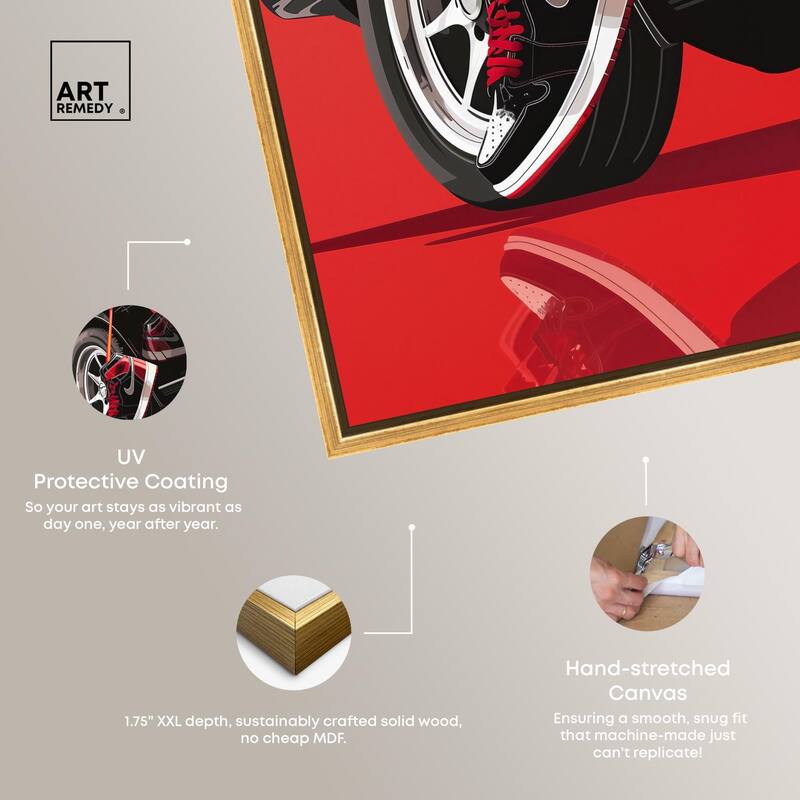 Red Bold Sneaker and Car Canvas by Art Remedy