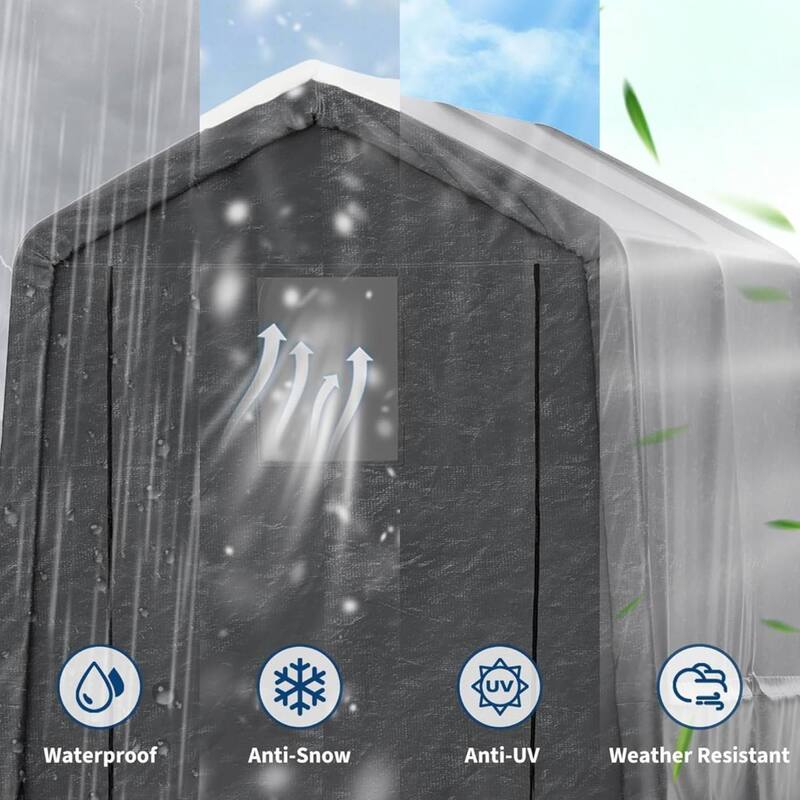 7x12 FT Portable Outdoor Storage Shed, Carport for Motorcycle, Firewood, Garden and Tools - 7X12 Ft