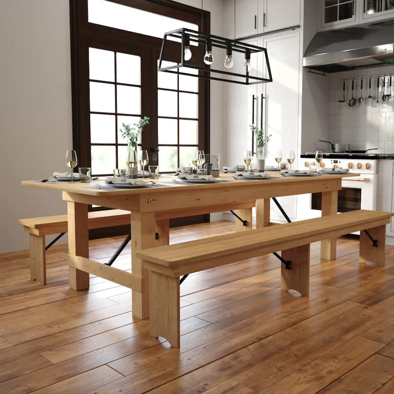 Rustic Farm Solid Pine Folding Dining Table - 108"D x 40"W x 30"H - Light Natural