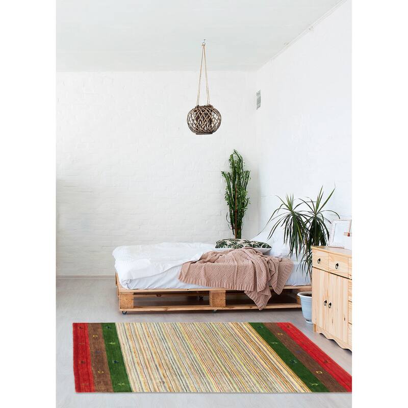 ECARPETGALLERY Hand Loomed Kashkuli Gabbeh Beige Wool Rug - 3'11 x 5'11