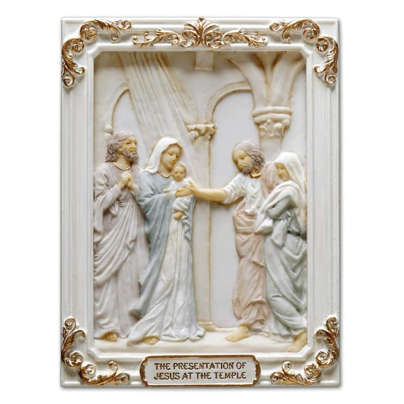 4.1 inches Length Polyresin Joyful Mysteries the Presentation of Jesus in the Temple White and Gold Finish Figurine