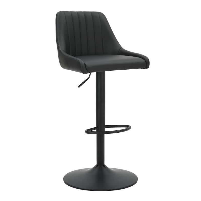 Modern Faux Leather and Metal Adjustable Air-Lift Stool with Swivel, Set of 4 - White and Black - Black