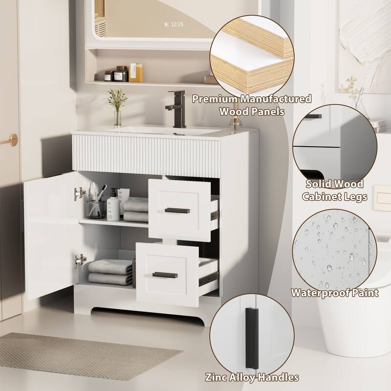 Modern 24/30/36/48" Wave-Line Bathroom Vanity Set with Sink & Faucet