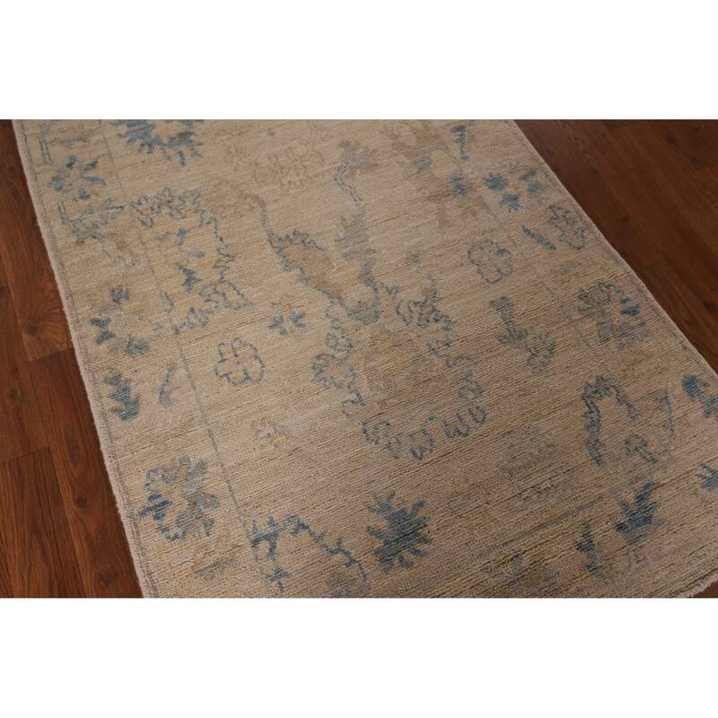 Earth Tone Oushak Vegetable Dye Runner Rug Hand-Knotted Wool Carpet - 2'11" x 9'8"