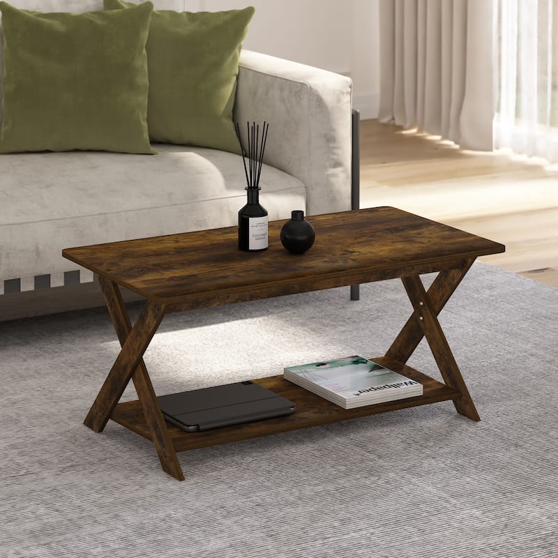 Furinno Modern Simplistic Criss-Crossed Coffee Table, White